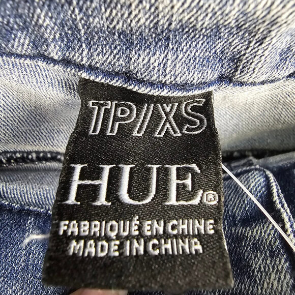 Hue High Rise Denim Flare Legging Raw Hem Jeans Size XS - Picture 6 of 8